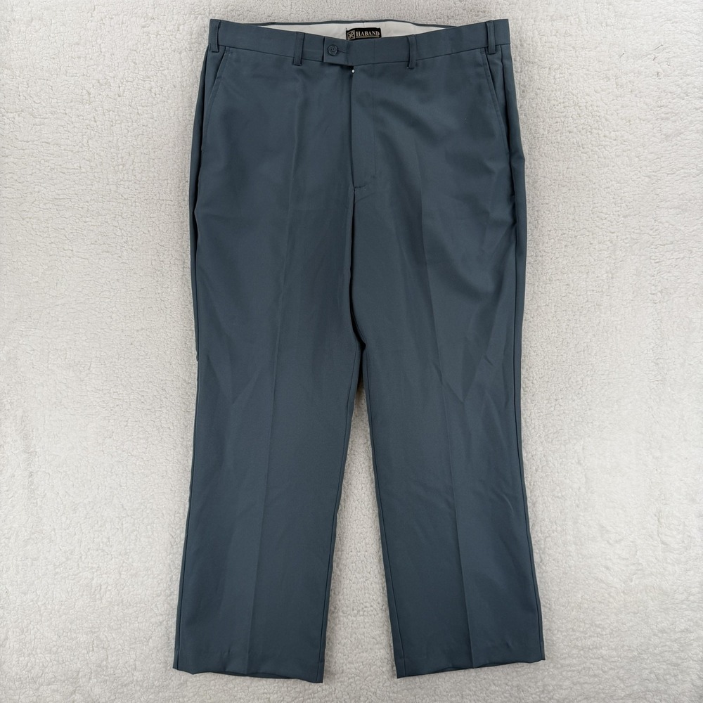 VTG Haband Dress Pants Mens 39x30 Gray Polyester Flat Front Straight Leg Office